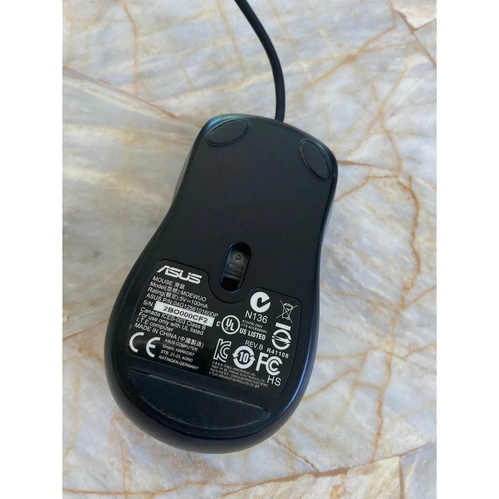 ASUS MOEWUO Wired Optical USB Mouse Black Grey 3 Button Scroll Wheel